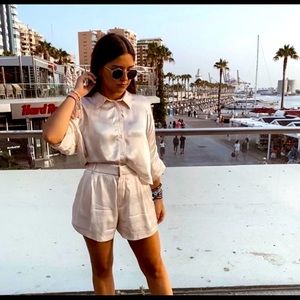 Zara satin silk shirt + shorts set